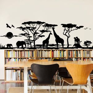 Büyük Safari Afrika orman ormanı zürafa duvar sticker kreş çocuk odası güneş fil hayvan kuş ağacı duvar çıkartma yatak odası vinil