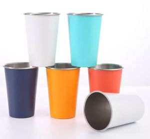 Paslanmaz Çelik Tumbler Tek Duvar Kupaları 17oz/500ml Bira Kupa Kahve Sup Su Camı Tam Boyutlar Yeniden Kullanılabilir Toptan