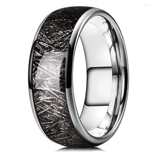 Alyanslar 8mm moda erkekler gümüş cilalı tungsten karbür yüzüğü vintage siyah meteoritler bandı için karbon fiber