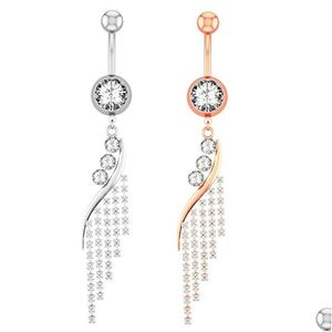 Navel Bell Button Rings Crystal Long Dangle Tassel Belly Ring Shinying Piercing Jewelry Accessories Body Drop Delivery Dhjr0