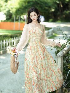 Sıradan Elbiseler 2023 Moda Kadın Giyim Romantik Mizaç Tatlı Üstü Güzel Bel Çiçek Elbise