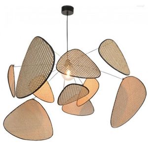 Pendant Lamps Wicker Chandelier Studio Kitchen Living Dining Mboo Lamp Shades Chandeliers Creative Leaf Grid Rural Hand Made Rattan