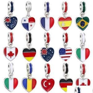 Charms Emamel National Flag Big Hole Beads Соединенные Штаты Италия Канада Свободный проставщик подвеска для браслетного ожерелья DIY Ювелирные изделия M DHTUT