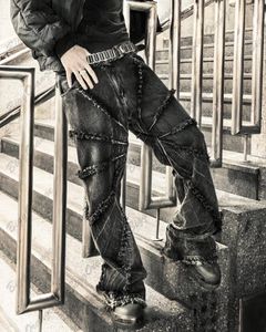 Erkek pantolon eski y2k punk büyük boy siyah kot pantolon yapmak erkek giyim örümcek ağ batı kargo gevşek y 2k vintage geniş p230603