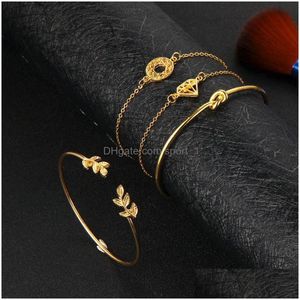 Bangle Luxury Designer Jewelry Женщины браслеты элегантные браслеты Bracelet Bracelet Vintage Leaf Charm Hollow Out 4pcs Gold Drop Drow Dhytv