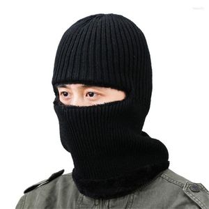Beralar Erkekler Örme Şapka Set Set Set Scarf Beanie Kafatası Kapakları Kış Sıcak Yüz Kulak Muffs Kalınlaştırılmış Baş Maskeli OEM Etiketleme