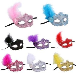 Máscaras de dormir Masquerade Mask Venetian Masks for Women Halloween Christmas Feather Half-face Masks Eye mask Cosplay Lace Mask Gift J230602