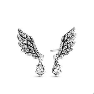 Pandora için Kristal Elmas Angel Wings Stud Küpe Gerçek Gümüş Küpe Set Tasarımcı Mücevherleri Kadınlar İçin Kızlar Düğün Partisi Küpe Orijinal Kutu ile