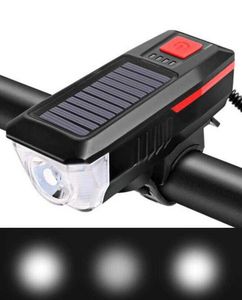 350 Lumen Solarstrom-Fahrradlicht vorne über USB aufladbare LED-Fahrradscheinwerfer, Lichter, Ringglocke, wasserdichte Fahrradlampe, Rücklicht-Zubehör