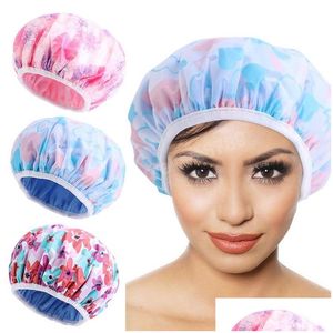 Beanie/Kafatası Kapakları Yeniden Kullanılabilir Terry Duş Kapağı Çift Katmanlı Çift Katman Su Geçirmez Saç Kurutma Mutfak Leydi Hafif Yağ Fumeproof Hat Salon Cov Dh6gi