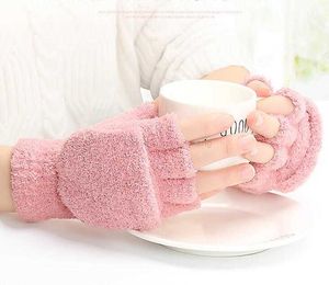 Зимние теплые женщины флисовые перчатки милые леди половина перчатки густы