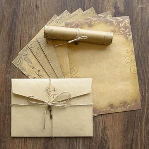 Подарочная упаковка ретро винтаж Kraft Envelope Letter Pad Set Old Europe Style Приглашение приглашения на писательную бумагу с помощью веревки