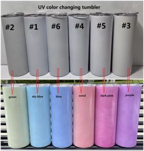 Sublimasyon UV Renk Değişen Tumbler Güneşte Parlıyor Düz Tumblers Paslanmaz Çelik Kupa Kapak ve Saman Yenisi