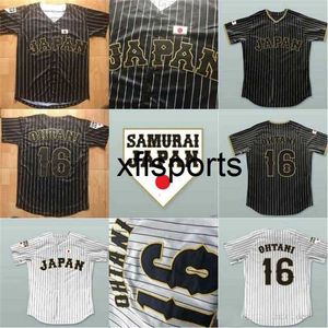AXFLSP GLAA3740 17 Shohei Ohtani Jersey Samurai 16 Japonya Ohtani% 100 Dikişli Özel Herhangi Bir İsim Siyah Beyaz Film Beyzbol Forması
