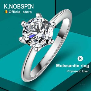 Solitaire Ring Knobspin Original 925 Sterling Silver Ring Moissanite Diamonds with Certificate Fine Jewelry Wedding Engagement Rings for Women Z0603