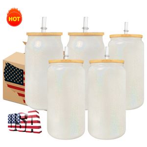USA warehouse 16oz Frosted Clear Glass Mugs Mason Jars Drinking Travel Cups For Heat Press Printing Tumblers 50pc Carton