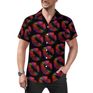 Мужские повседневные рубашки разноцветные губы свободные рубашка Mens Beach Beach Modern Art Print Hawaiian Графический с коротким рукавом модные модные блузки