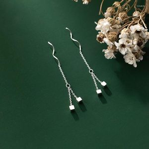 Dangle Küpeler Enosola 925 STRING Gümüş Küp Kare Püskül Dalgalı Kısa Kulak Hat Zinciri Kadınlar için Parti Eşsiz Takı