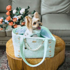 Mochila para transporte de animais de estimação Bolsa para cães e gatos Teddy Yorkshire Puppy Outing Bag Respirável Mesh Bag Car Dog Totes Acessórios para cães pequenos PS1967