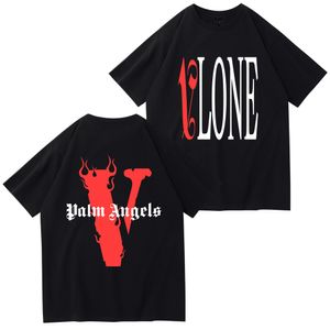 T-Shirt Doğru Versiyon Vlone Markalı Vlone Orijinal Tasarım Erkekler T-Shirts Vlone Logo Yaz Karikatür Yakasız Kısa Kollu Mektup Tişörtleri Siyah VL113 Boyut S-3XL