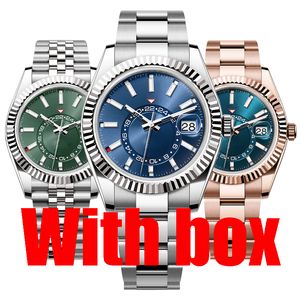 Mens Watch Designer Saatler Yüksek Kaliteli Gökyüzü Top Otomatik Mekanik Hareket Saatleri Kutu Paslanmaz Çelik Işınlı Moda İş Su Geçirmez Bilek Swatch