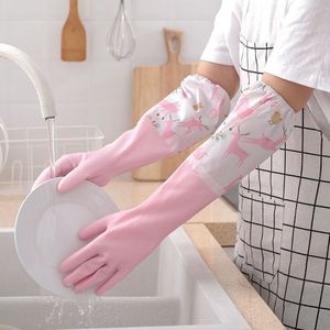 Kitchen cleaning durable laundry washing dishes waterproof beautiful generous thin style PVC bunched mouth household gloves