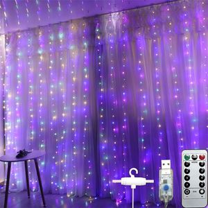 Светодиодный занавес Fairy Lights 3M x 3M Дистанционное управление 8 режимы освещения USB с питанием для спальни, праздников, рождеством, на вечеринке красочные 300 светодиодов