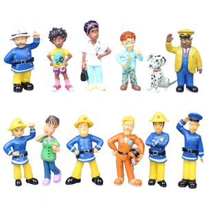 Экшн -фигуры 12pcset Fireman Sam Cartoon Anime Fire Fight Figure Модель PVC Doll Toys Girl For Kids День рождения рождественский подарок 230605