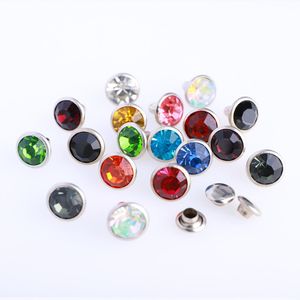 Kumaş 100 set 6/8mm kristal ab trim perçinler rhinestone elmas çıtçıtlar için DIY el sanatları giyim çantası deri deko sivri cam matkap rebite