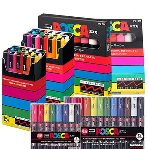 Markers Uni Posca Acrylic Marker Pen Set Waterproof Plumones Marcadores Art Supplies for Paint Drawing POP Poster Graffiti Advertising 230605