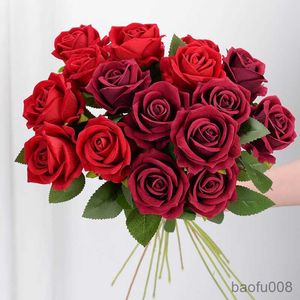 Sachet Bags 3/5pcs Roses Artificial Flowers Rose Flower Branch Artificial Red Roses Realistic Fake Rose for Wedding Home Decoration R230605