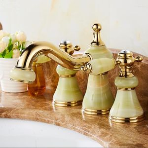 Badezimmer-Waschtischarmaturen Vidric Luxus 3-teiliges Set Wasserhahn Waschtischmischer Deckmontierter Wasserhahn Toilette Golden Fauc