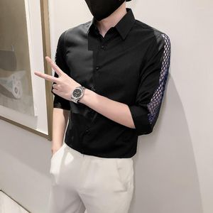 Мужские повседневные рубашки плюс размер 4xl-m модный кружевной кружевной сплайд для мужской одежды 2023 Slim Fit Club/Prom Tuxedo Black/White Sale