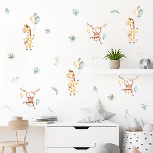 Мультфильм лев жираф, обезьяна в горошек, воздушные шарики, акварельные настенные наклейки на стену Съемная виниловая стена.