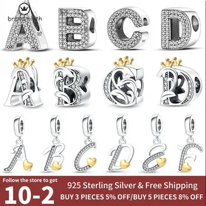 925 Pandora takılar için gümüş mücevher boncuklar kolye kadın bilezikler boncuklar çok şekilli İngilizce alfabe A-Z cazibe boncukları