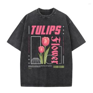 Мужские футболки Tulips Цветочная уличная одежда футболка высококачественная рубашка летняя хип-хоп