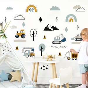 Cartoon Cute Hand Drawn Cars Cargo Truck Adesivo da parete ad acquerello per camera dei bambini Decalcomanie da muro Sala giochi Asilo nido