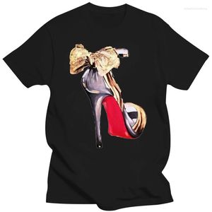 Мужские футболки Творческие классические футболки Женщины черная натуральная стройная девочка Сексуальная золотая золотая бабочка ботинки на высоких каблуках O-образной рубашку Hiphop Tops