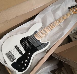Factory 5 Strings White Electric Bass Guitar with Maple Fingerboard Pearl Inlays Can be customized