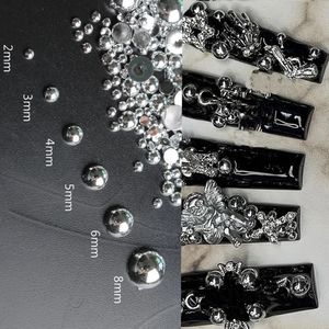 Nail Art Decorations 100pcs Punk Silver Pearl Charms 3D Gothic Design Dark Rhinestones Supernatural Manicure Tips Supplies 230606