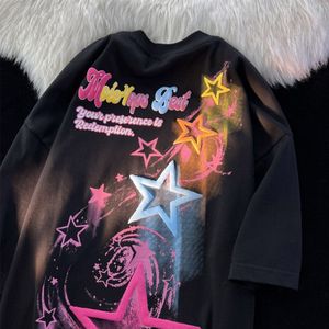 Kadın T-Shirt Harajuku Japon Çizgi Film Uçan Yıldızlar Sevimli Grafik T Shirt Teenage Kawaii Tee Pamuk Malzeme Yaz Topları Gevşek Sıradan 230606