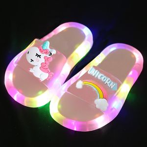 Slipper Girl Slippers Children Unicorn LED Kids Baby Bathroom Sandals Shoes for Boys Light Up Toddle230605