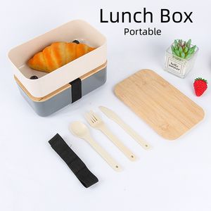 Квадратная коробка для ланча салат Bento Boxes Микроволновый портативный пищевой контейнер для хранения фруктов для студента офиса с деревянной крышкой
