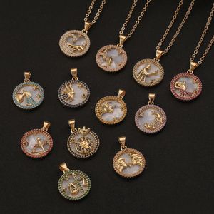 Anhänger Halsketten 12 Sternzeichen Halskette Kupfer Schlüsselbeinkette Löwe Widder Fische Anhänger Charm Star Choker Astrologie Drop Lieferung J Dhw9G