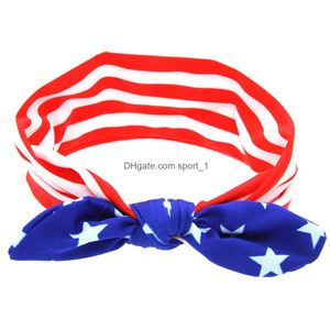 Kafa Bantları Amerikan bayrağı tavşan kulak saç kravat kafa bandı ulusal gün bebek düğümlü saç bandı kafa bandı yay saç sararı damla dağıtım takı dhaql