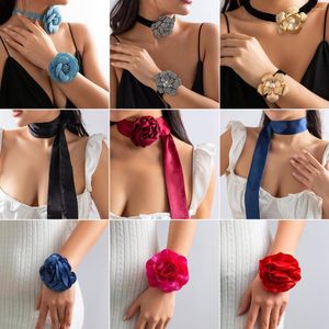 Zincirler minimalist moda çok renkli püsküllü saten ayarlanabilir chocker kolye çiçek bileziği kadınlar için vintage hediye partisi toptan