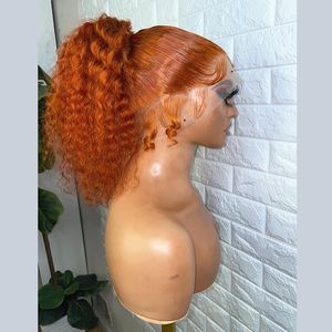 Glueless Brezilyalı 40 inç zencefil dantel ön peruk 13x4 hd dantel frontal peruk remy derin dalga frontal kıvırcık sentetik peruklar kadınlar için