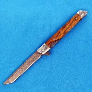 Новое прибытие A2366 Flipper складное нож 3CR13MOV Лазерный рисунок танто -точка лезвия деревянная/стальная ручка с шариковой подшипником быстро открытые карманные ножи EDC с кожаной оболочкой