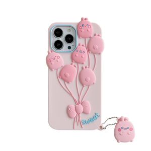 Оптовая компоновка бесплатно DHL 3D Cartoon Pink Balloon Case для iPhone 14 13 12 11 Pro XS Max XR X 6S 7 8 плюс мягкая силиконовая телефонная крышка с Lanyard Girl Gif