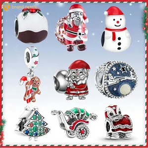 925 Pandora Charms için Gümüş Otantik Boncuk Boncuklu Altyalar Noel Baba Deer Jingle Bell Tree Christmas